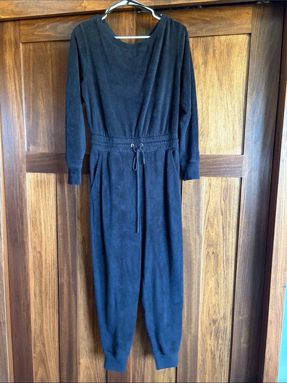 Fabletics Black Long-Sleeve Drawstring Waist Jumpsuit